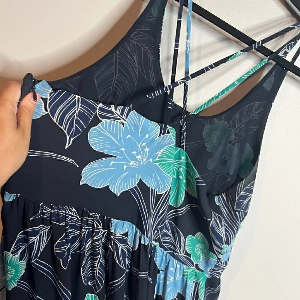 🔆 Loft navy blue floral tiered maxi dress - Picture 4 of 7